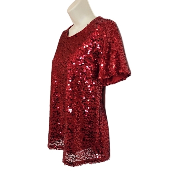 Cato Sequin Oversized Short Sleeve Holiday Party Swing Top Red Small - Picture 4 of 11